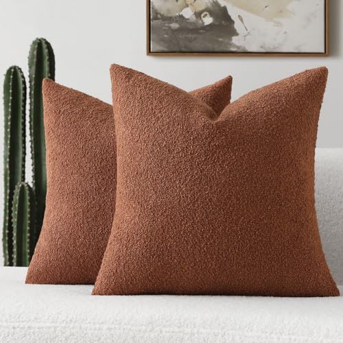 Pack of 2 Boucle Textured Throw Pillow Covers 16x16 Inch (Rust / 16" x 16" (Pack of 2))