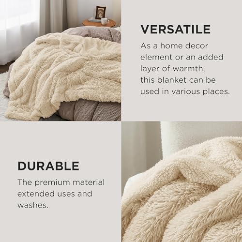 Faux Fur Fluffy Sherpa Throw Blanket Couch Twin Beige 60"x80" (06- Beige / Twin (60" X 80"))