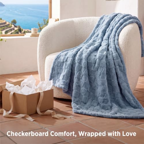 Checkered Soft Cozy Twin XL Blanket for Bed (02 Ashley Blue / Twin XL (66" X 90"))