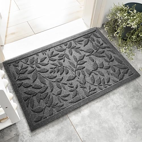 Grey Leaves Outdoor Indoor Entrance Doormats (Leaves-grey / 1'5" x 2'6" (Rectangular))