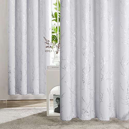 Living Room Curtains 72 Inches Long (Greyish White/Tree Branch / 42"W x 72"L (Pack of 2))