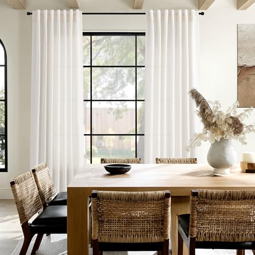 Ivory White Linen Curtains for Living Room 100 Inches Long Light Filtering Semi Sheer Curtain Back Tab Rustic Luxury Neutral Modern Farmhouse Decor Drapes for Bedroom Dinner Room 52x100 (52"W x 100"L (Pack of 2) / Ivory White)