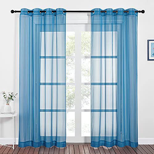 Sheer Curtains for Bedroom Windows 84 inch Length (Turquoise / 54"W x 84"L (Pack of 2))