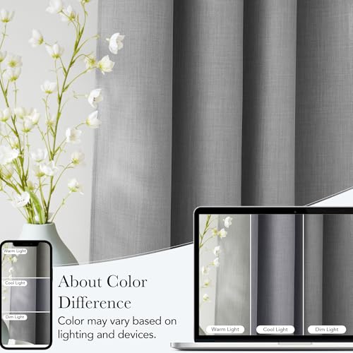 Faux Linen Light Grey Blackout Curtains 84 inches Long for Living Room (Linen Light Grey / 52"W x 84"L (Pack of 2))