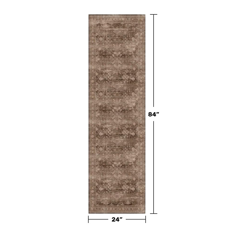 Brown Boho Washable 2x7 Runner Rugs for Hallway Kitchen Bedroom Beside Laundry Room Bathroom Rug (2' x 7' (Runner) / Brown)