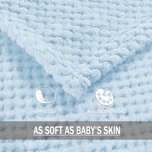 Large Waffle Fleece Throw Blanket for Couch (Light Blue / 50x70 in)