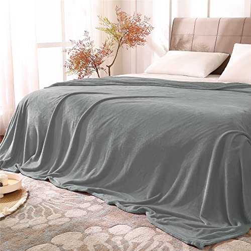 Fleece Blanket Soft Plush Queen Size Bed Blanket Grey 90"x90" (Grey / Queen(90"x90"))