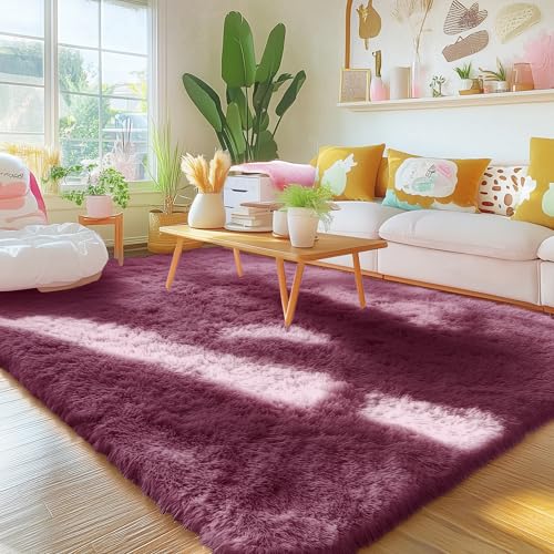 Area Rugs for Living Room Bedroom (4x5.9 Ft / Burgundy)