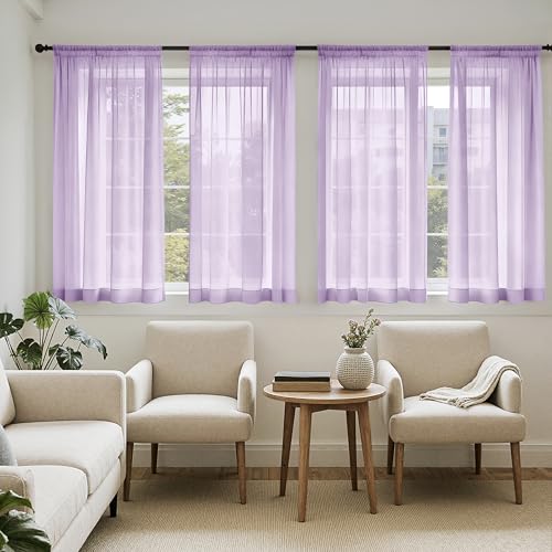 Light Purple Sheer Curtains 63 Inches Long 4 Panels 42 x 63 Inches (42"W x 63"L (Pack of 4) / Lavender)