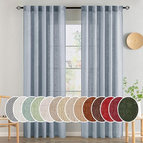 Chambray Blue Linen Curtains 52x96 Inch Long for Bedroom Living Room (52"W x 96"L (Pack of 2) / Chambray Blue)