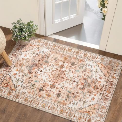 2x3 Washable Non Slip Boho Small Area Rug for Entryway (Vintage Peach/Cream / 2' x 3' (Rectangular))