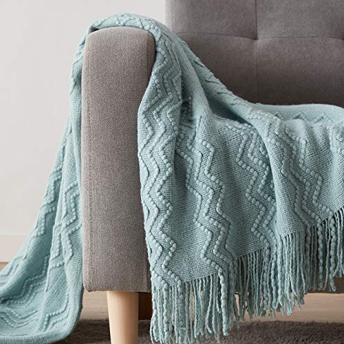 Aqua Throw Blanket 50x60 Inch Boho Knitted Soft Throw Sofa Blanket (Aqua / 50"x60")