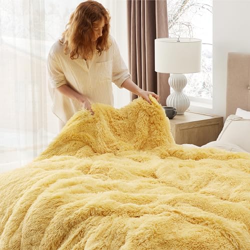 Faux Fur Fluffy Fleece Sherpa Blanket Couch Throw Yelllow 50"x60" (20- Light Yellow / Throw (50" X 60"))