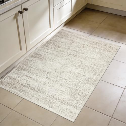 Small Washable Rugs 2x3 Entryway Area Rugs for Kitchen (2' x 3' (Rectangular) / Beige-ivory-cream-brown-camel)