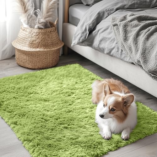 2x3 Machine Washable Small Bedside Rug (2x3 Ft / Grass Green)