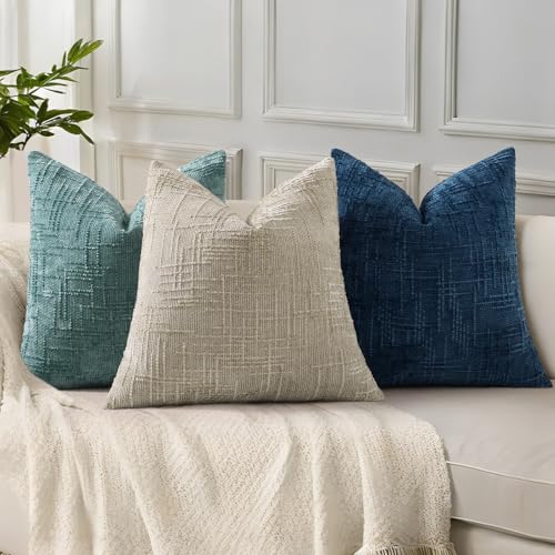 Textured Chenille Throw Pillow Covers 18x18 Set of 2 Teal (Teal / 18" x 18" (Pack of 2))