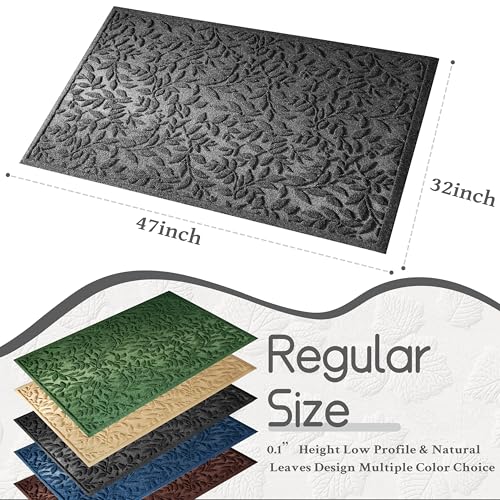 Grey Leaves Outdoor Indoor Entrance Door mat (Leaves-grey / 2'8" x 3'11" (Rectangular))
