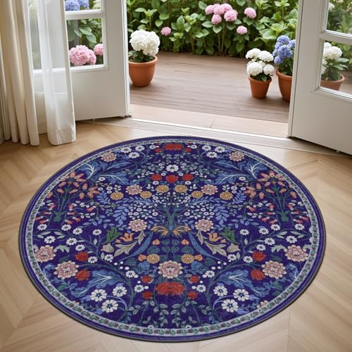 Round Area Rug Living Room (Blue / 4' (Round))