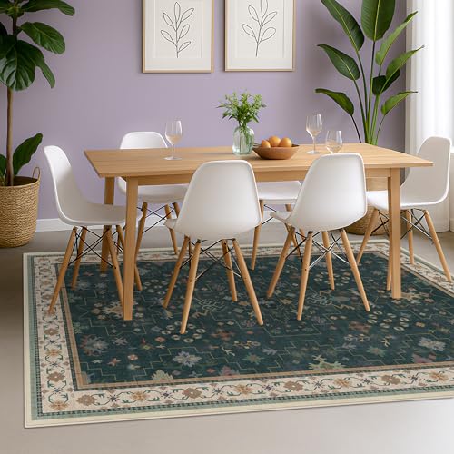 Vintage Dark Green 6x9 Dining Room Rugs for Under Kitchen Table (6' x 9' (Rectangular) / Dark Green)