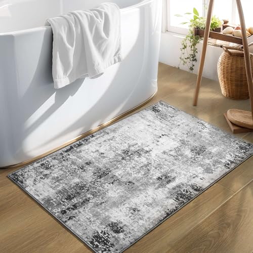 Entrance Rugs Indoor 2x3 Grey Entry Rug Washable Abstract Small Area Rug Non (Grey / 2' x 3' (Rectangular))