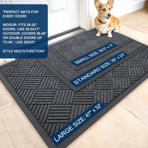 Front Door Mat Outside Entrance 47x23 (47" X 23" / Black Gray Diamond)