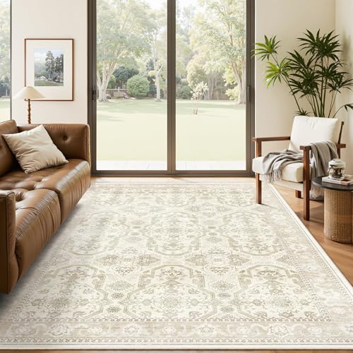 6x9 Area Rug for Living Room Washable Rugs Non (Beige/Brown / 6' x 9' (Rectangular))