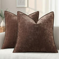 Chenille Dark Brown Velvet Throw Pillow Covers 22x22 Set of 2 (Dark Brown / 22" x 22" (Pack of 2))