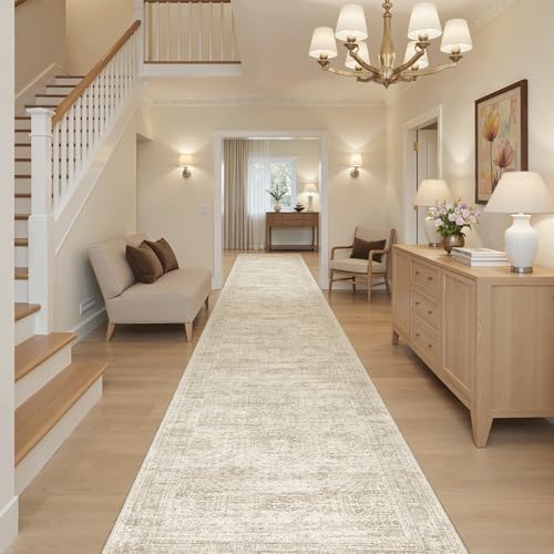 Washable 3x16 Hallway Runner Rug Non (Beige / 3' x 16' (Runner))