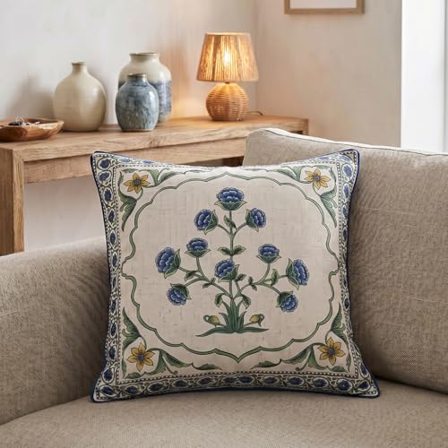Designer French Vintage Linen Throw Pillow Cover (18" x 18" (Pack of 1) / Ivar B)