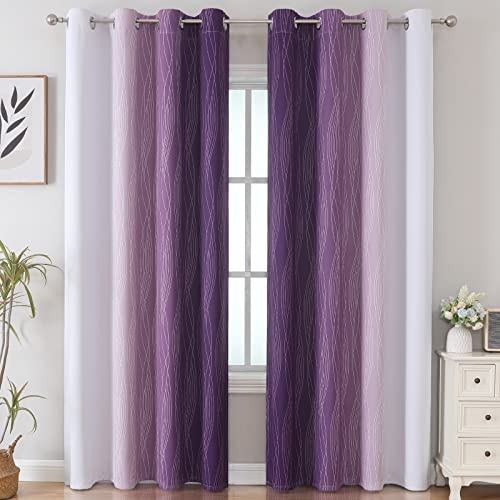 Purple and Greyish White Ombre Blackout Curtains for Bedroom 90 Inches Long (Purple and Greyish White / 52"W x 90"L (Pack of 2))