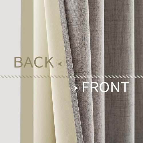 100% Blackout Linen Curtains for Bedroom 52x108 Inches Warm Taupe (Warm Taupe / 52"W x 108"L (Pack of 2))