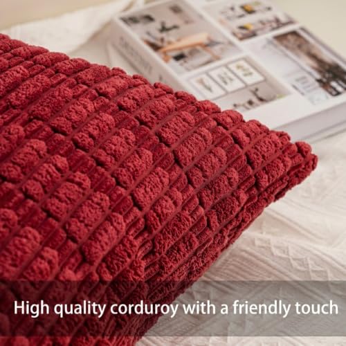Pack of 2 Corduroy Decorative Throw Pillow Covers 18x18 Inch (Wine Red / 18" x 18" (Pack of 2))
