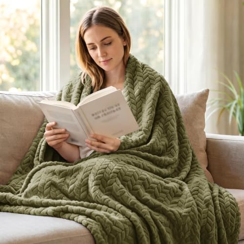Fleece Throw Blanket for Couch Sofa (Olive Green / Throw ( 50x70 IN ))