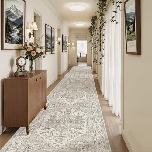 Hallway Runner Rug 3x20 Washable Kitchen Runners 20ft (Beige/Brown / 3' x 20' (Runner))
