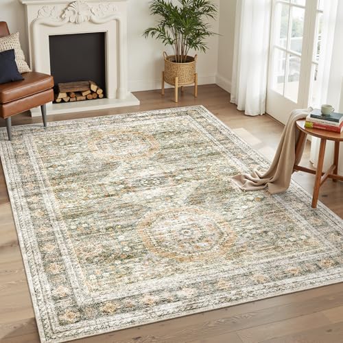 5x7 Area Rug Green (Green/Orange / 5' x 7' (Rectangular))
