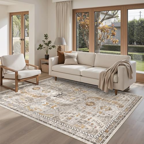 Area Rug 4x6 Washable Rugs Vintage for Living Room (Brown/Gold / 4' x 6' (Rectangular))
