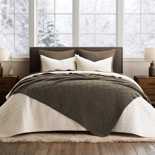 HOME Modern Checkered Chenille Throw Blanket (Mocha Brown / 50" X 60")