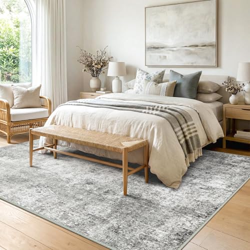 Washable 9'x12' Abstract Area Rug for Living Room Gray White (Gray/White / 9' x 12' (Rectangular))