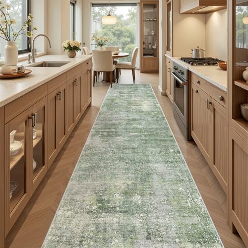 Abstract Runner Rug 2x12 Hallway Kitchen Runners Green (Green/Ivory / 2' x 12' (Runner))