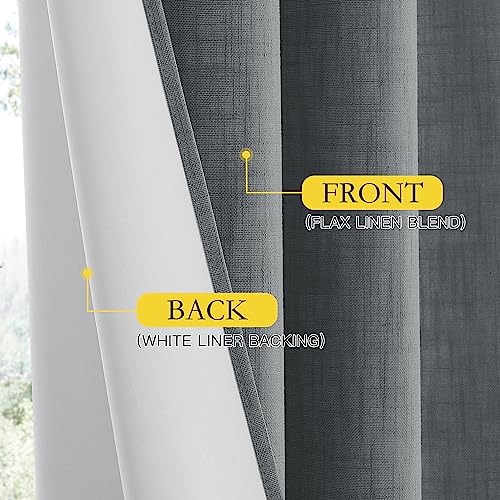 100% Absolutely Blackout Linen Curtains with Thermal Insulated White Liner (62"W x 84"L (Pack of 2) / Dove Grey)