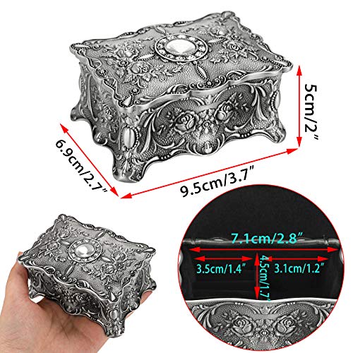 Vintage Trinket Jewelry Box for Ring Earrings Necklace Organizer (Small / Metallic Grey)