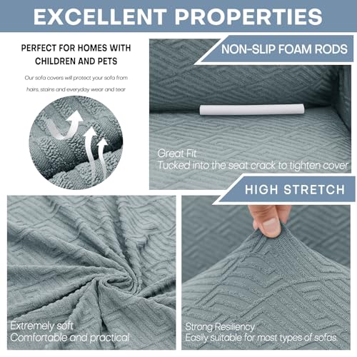 1 Piece Jacquard Chair Slipcovers for Living Room High Stretch Chair Covers with Arms Anti Slip Pets Friendly Couch Sofa Armchair Cover Furniture Protector (Small (31"-46") / New Pattern Light Grey)