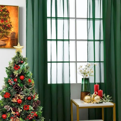 Basic Rod Pocket Sheer Voile Window Curtain Panels White 1 Pair 2 Panels 60 Width 84 Inch Long for Kitchen Bedroom Children Living Room Yard (Foliage Green / 60"W x 84"L (Pack of 2))