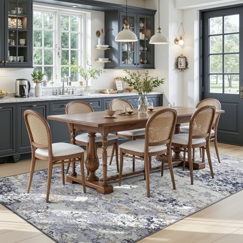 Washable 5x7 Area Rug with Non (Blue White Gold / 5' x 7' (Rectangular))