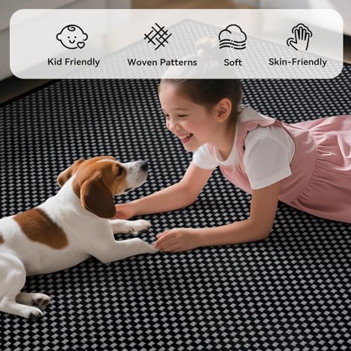 Hallway Runner Rug Woven Washable Long Kitchen Runner Black 2x5 ft (Black / 2' x 5')