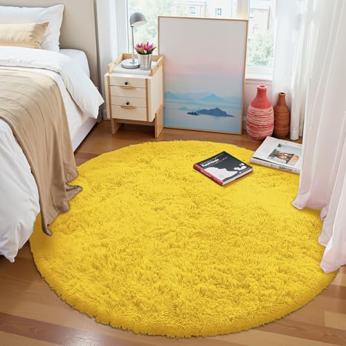 Yellow Round Rugs for Bedroom (4 Ft Round / Yellow)