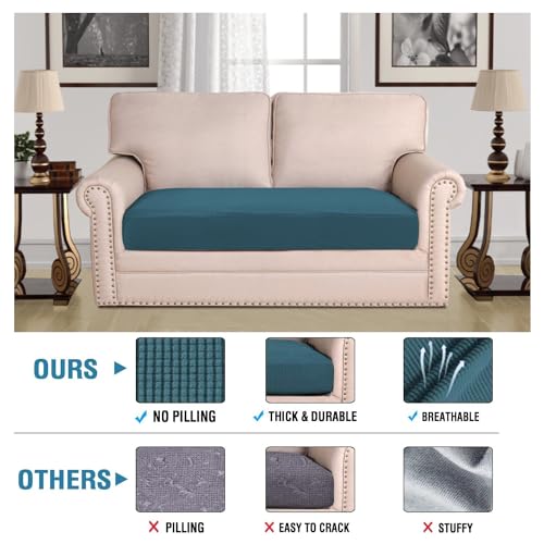Super Stretch Individual Seat Cushion Covers Sofa Covers Couch Cushion Covers Slipcover Sets Thick Jacquard Textured Twill Fabric (Deep Teal / 1 Cushion Loveseat)