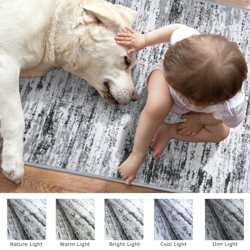 Modern Abstract Runner Rug 2.6x14 (2'7" x 14' (Runner) / Black Gray White)