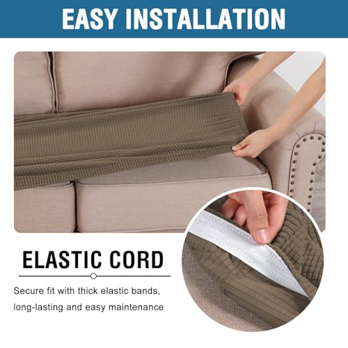 Super Stretch Individual Seat Cushion Covers Sofa Covers Couch Covers Slipcover Sets Thick Jacquard Textured Twill Fabric (Macchiato / 3 Cushion XL Sofa)