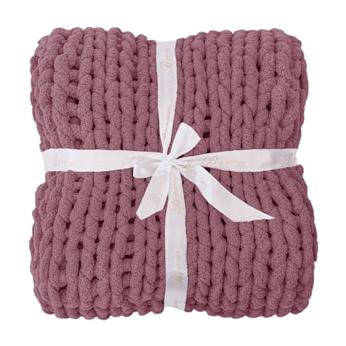 Chunky Knit Throw Blanket for Couch (Burnt Rose / 40"x60" (Medium Size Throw）)